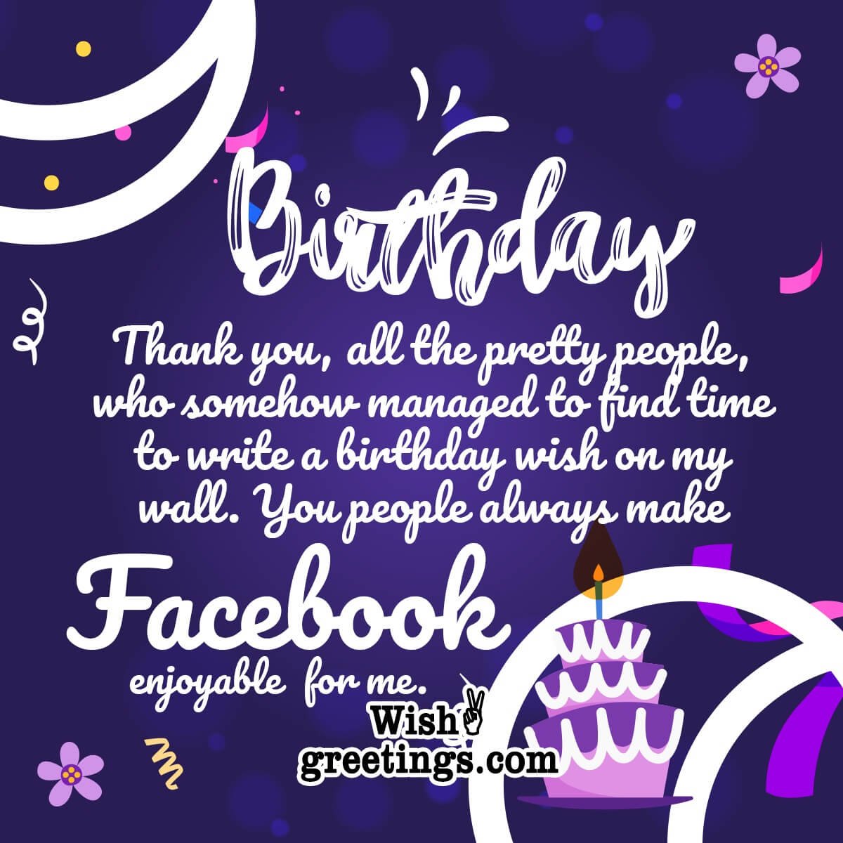 Thank You for Birthday Wishes on Facebook Wish Greetings