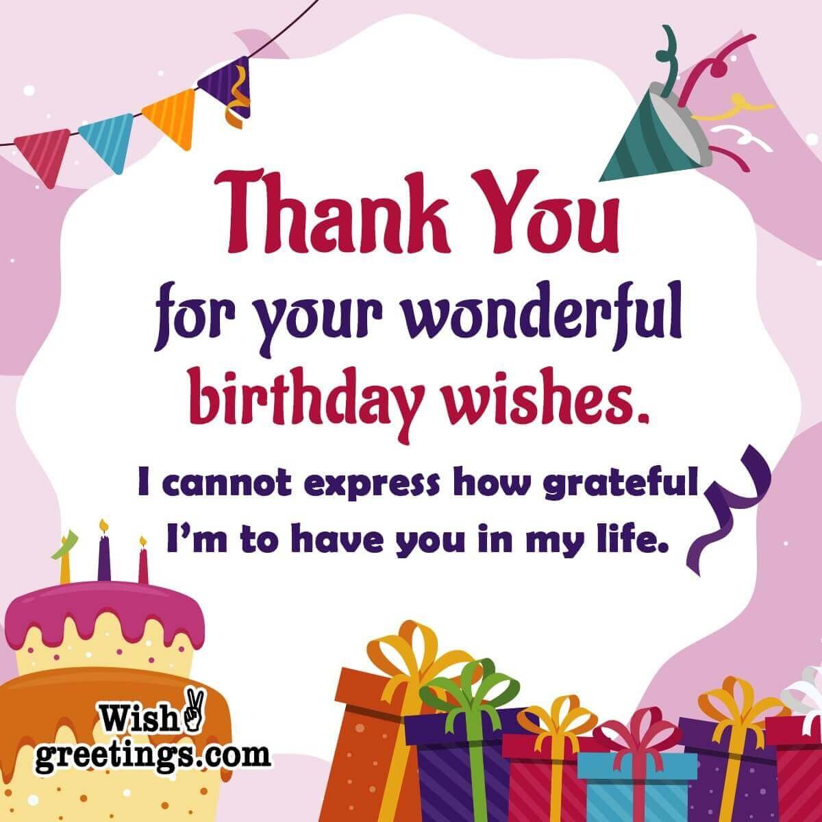 Thank you for Birthday Wishes - Wish Greetings